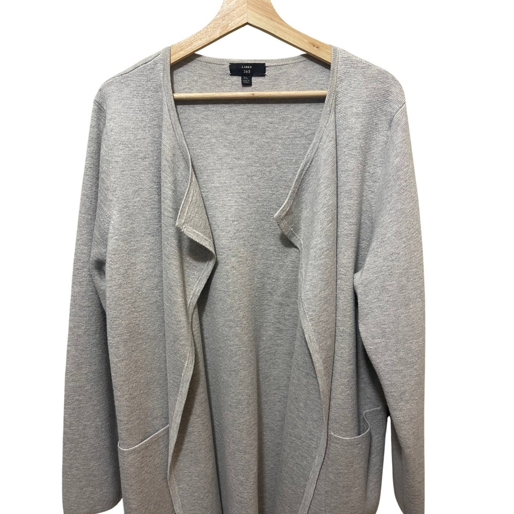 J Crew 365 Womens Cotton Wool Blend Open Front Long Cardigan Grey XL J6339 - Picture 2 of 8